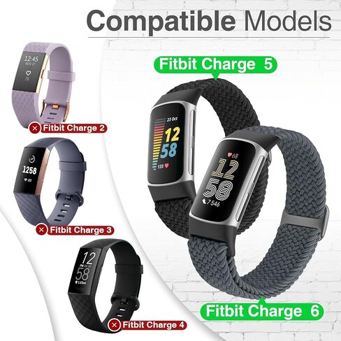 Braided Watch Bands Compatible with Fitbit Charge 6/Fitbit Charge 5 for Women Men, Elastic Adjustable Solo Loop Stretchy Nylon Woven Replacement Wristbands for Fitbit Charge 6/Fitbit Charge 5 in Saudi Arabia