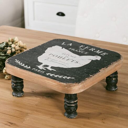 Farmhouse Wooden Riser Rustic Wood Pedestal Display Riser Decorative Riser with Farm Animal Pattern for Kitchen Counter Dining Room - 13.94" x 13.94" x 4.72" in Saudi Arabia