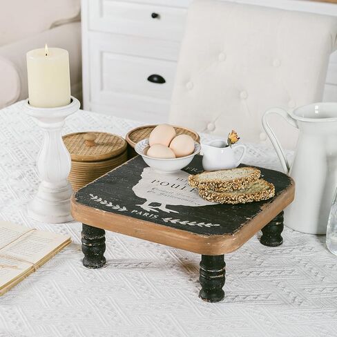 Farmhouse Wooden Riser Rustic Wood Pedestal Display Riser Decorative Riser with Farm Animal Pattern for Kitchen Counter Dining Room - 13.94" x 13.94" x 4.72" in Saudi Arabia
