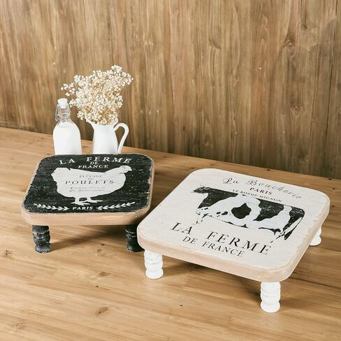 Farmhouse Wooden Riser Rustic Wood Pedestal Display Riser Decorative Riser with Farm Animal Pattern for Kitchen Counter Dining Room - 13.94" x 13.94" x 4.72" in Saudi Arabia