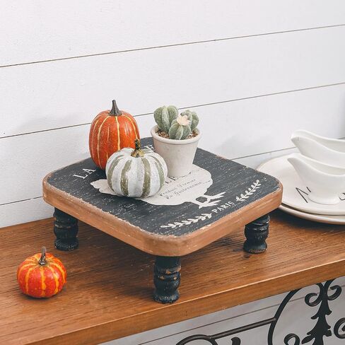 Farmhouse Wooden Riser Rustic Wood Pedestal Display Riser Decorative Riser with Farm Animal Pattern for Kitchen Counter Dining Room - 13.94" x 13.94" x 4.72" in Saudi Arabia