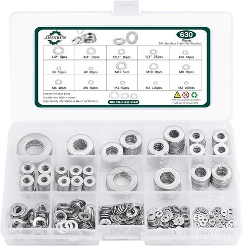 Washers, 630 Pcs SAE+Metric 15 Sizes Washers for Screws, 304 Stainless Steel Flat Washers Assortment Set, Assorted Hardware Washers Kit for Bolts (M2 M3 M4 M5 M6 M8 M10 M12 6# 8# 10# 1/4 5/16 3/8 1/2) in Saudi Arabia