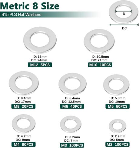 Washers, 630 Pcs SAE+Metric 15 Sizes Washers for Screws, 304 Stainless Steel Flat Washers Assortment Set, Assorted Hardware Washers Kit for Bolts (M2 M3 M4 M5 M6 M8 M10 M12 6# 8# 10# 1/4 5/16 3/8 1/2) in Saudi Arabia