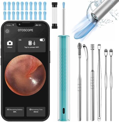 Ear Wax Removal Tool Camera - Lighted Ear Wax Removal Tool Camera 1080p with 20 Replacement Tips Cover and 6 Earwax Removal kit, Wireless Ear Cleaner with Camera 6 LED Light for iOS & Android in Saudi Arabia
