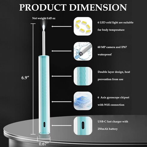 Ear Wax Removal Tool Camera - Lighted Ear Wax Removal Tool Camera 1080p with 20 Replacement Tips Cover and 6 Earwax Removal kit, Wireless Ear Cleaner with Camera 6 LED Light for iOS & Android in Saudi Arabia