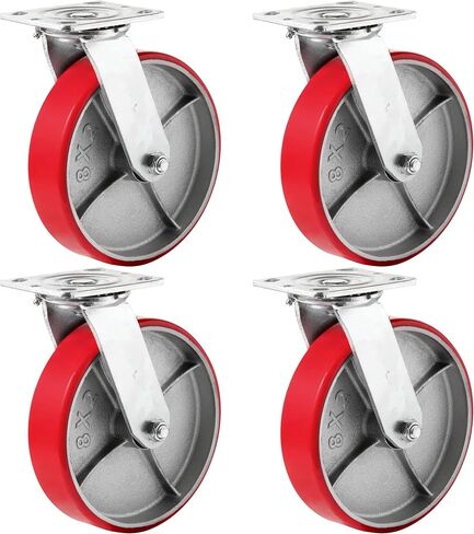 8"X 2" Heavy Duty Casters - Industrial Casters Polyurethane Caster with Strong Load-bearing Capacity 1500 LB, Brake Caster, Widely Used in Furniture,WorkBrench,Tool Box(1 Brake) in Saudi Arabia
