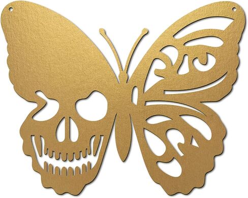 CREATCABIN Skull Metal Wall Art Butterfly Decor Wall Hanging Plaques Ornaments Iron Wall Art Sculpture Sign for Indoor Outdoor Home Livingroom Kitchen Garden Office Decoration Gift Black 6.3 x 7.9inch in Saudi Arabia