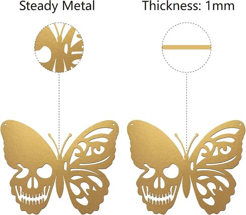 CREATCABIN Skull Metal Wall Art Butterfly Decor Wall Hanging Plaques Ornaments Iron Wall Art Sculpture Sign for Indoor Outdoor Home Livingroom Kitchen Garden Office Decoration Gift Black 6.3 x 7.9inch in Saudi Arabia