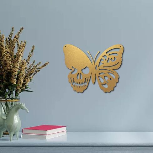 CREATCABIN Skull Metal Wall Art Butterfly Decor Wall Hanging Plaques Ornaments Iron Wall Art Sculpture Sign for Indoor Outdoor Home Livingroom Kitchen Garden Office Decoration Gift Black 6.3 x 7.9inch in Saudi Arabia