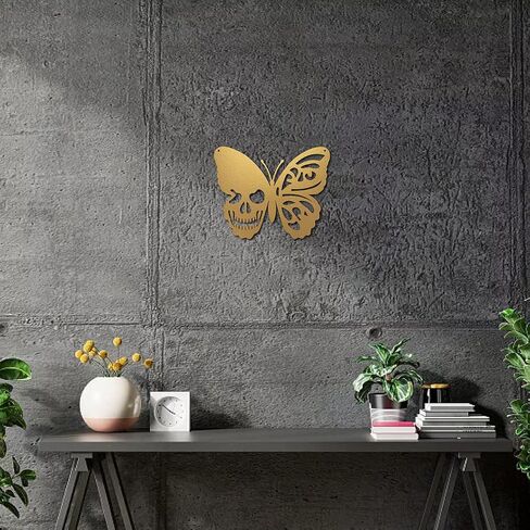 CREATCABIN Skull Metal Wall Art Butterfly Decor Wall Hanging Plaques Ornaments Iron Wall Art Sculpture Sign for Indoor Outdoor Home Livingroom Kitchen Garden Office Decoration Gift Black 6.3 x 7.9inch in Saudi Arabia