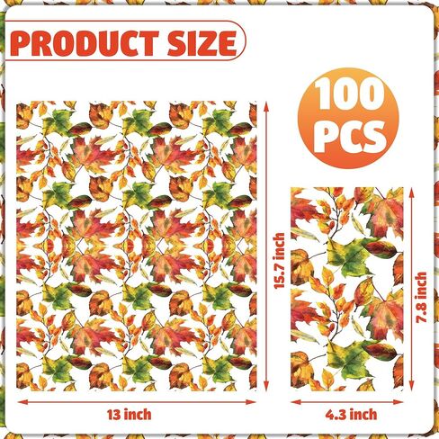 50 Pcs Fall Guest Napkins Maple Leaves Paper Dinner Napkins Thanksgiving Disposable Bathroom Hand Towels Autumn Decorative Party Napkin for Home Kitchen Bathroom Party Supplies, 4.3 x 7.8 Inch in Saudi Arabia