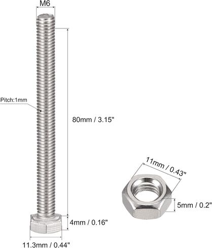 uxcell M6 x 60mm Hex Head Screws Bolts, Nuts, Flat & Lock Washers Kits, 304 Stainless Steel Fully Thread Hexagon Bolts 6 Sets in Saudi Arabia
