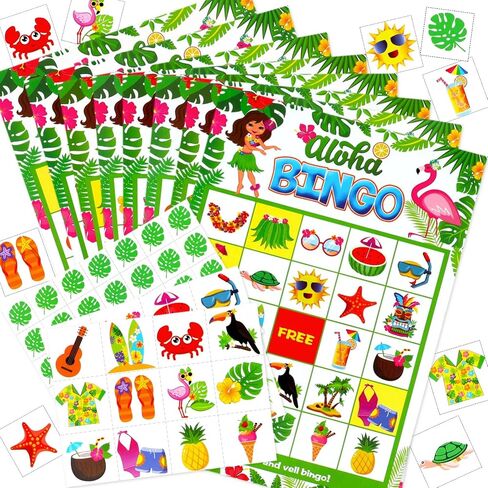 Hawaiian Bingo Game, Hawaiian Party Bingo Cards for Family Classroom Activities, Tropical Summer Party Games with 24 Players, Luau Party Supplies in Saudi Arabia