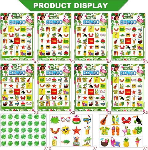 Hawaiian Bingo Game, Hawaiian Party Bingo Cards for Family Classroom Activities, Tropical Summer Party Games with 24 Players, Luau Party Supplies in Saudi Arabia