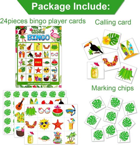 Hawaiian Bingo Game, Hawaiian Party Bingo Cards for Family Classroom Activities, Tropical Summer Party Games with 24 Players, Luau Party Supplies in Saudi Arabia