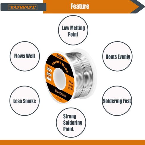 TOWOT 63-37 High Purity Tin Lead Rosin Core Solder Wire for Electrical Soldering, Content 1.8% Solder flux (1.0mm, 50g) in Kuwait