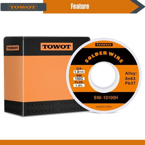 TOWOT 63-37 High Purity Tin Lead Rosin Core Solder Wire for Electrical Soldering, Content 1.8% Solder flux (1.0mm, 50g) in Kuwait