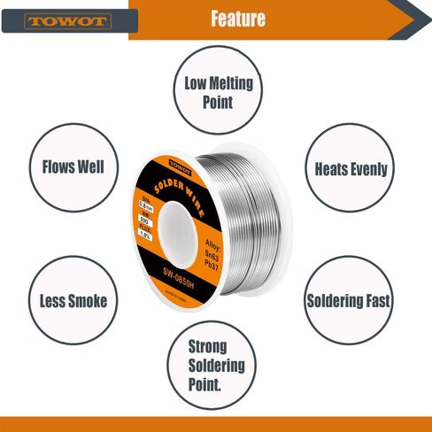 TOWOT 63-37 High Purity Tin Lead Rosin Core Solder Wire for Electrical Soldering, Content 1.8% Solder flux (1.0mm, 50g) in Kuwait