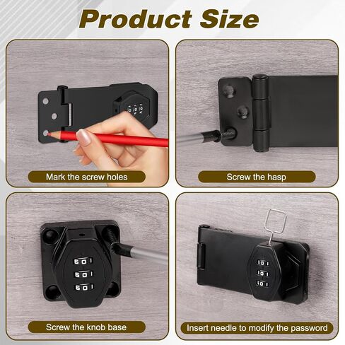 4 Inch Mechanical Password Rotary Hasp Locks 3-Digit Keyless Password Combination Lock Cabinet Combination Lock Twist Knob Hasp Latch Lock for Cabinets Barn Door Closet Box(Black) in Saudi Arabia