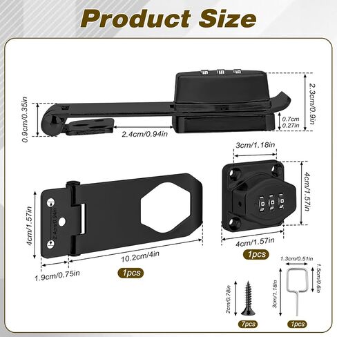 4 Inch Mechanical Password Rotary Hasp Locks 3-Digit Keyless Password Combination Lock Cabinet Combination Lock Twist Knob Hasp Latch Lock for Cabinets Barn Door Closet Box(Black) in Saudi Arabia