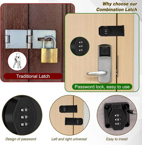 4 Inch Mechanical Password Rotary Hasp Locks 3-Digit Keyless Password Combination Lock Cabinet Combination Lock Twist Knob Hasp Latch Lock for Cabinets Barn Door Closet Box(Black) in Saudi Arabia