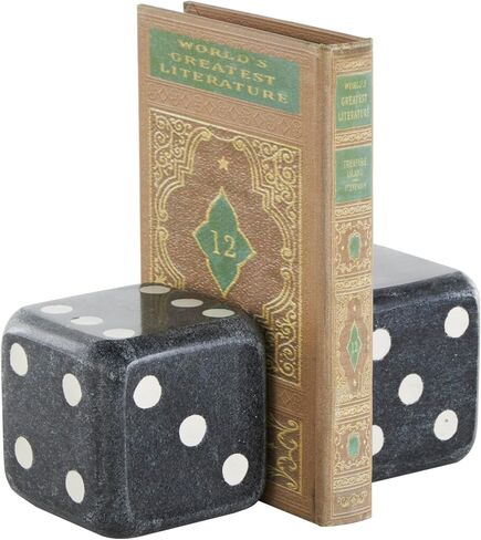 Deco 79 Marble Bookends Dice with Black Accents, Set of 2 4" W, 4" H, White in Saudi Arabia