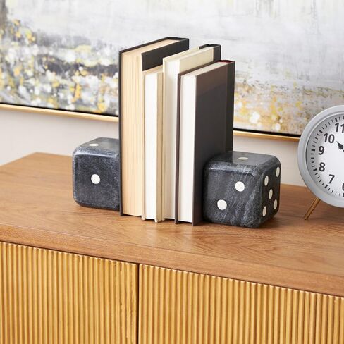 Deco 79 Marble Bookends Dice with Black Accents, Set of 2 4" W, 4" H, White in Saudi Arabia
