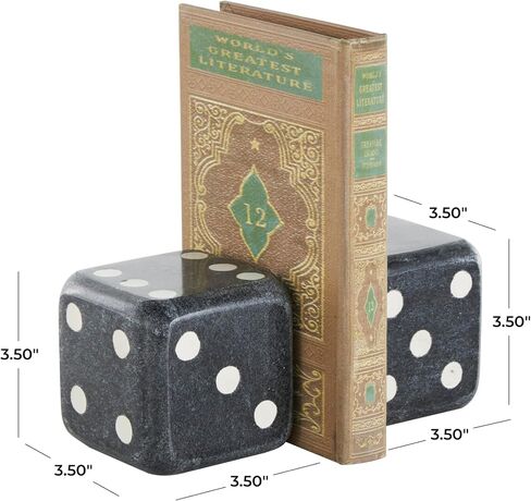 Deco 79 Marble Bookends Dice with Black Accents, Set of 2 4" W, 4" H, White in Saudi Arabia