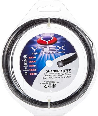 خيط مضرب تنس أسود من YTEX Quadro Twist (قياس 16، 1.26 ملم) in Kuwait