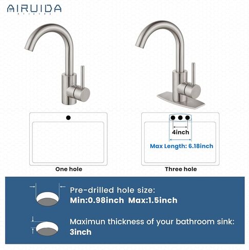 Airuida بار بالوعة صنبور ثقب واحد مقبض واحد بالوعة الحمام صنبور المطبخ الإعدادية الصغيرة الرطب مزرعة RV مرحاض الغرور صنبور خلاط 360 درجة صنبور دوار مع استنزاف المنبثقة ماتي الأسود in Kuwait