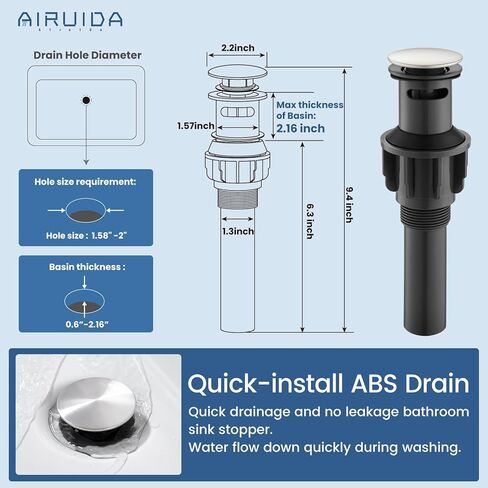 Airuida بار بالوعة صنبور ثقب واحد مقبض واحد بالوعة الحمام صنبور المطبخ الإعدادية الصغيرة الرطب مزرعة RV مرحاض الغرور صنبور خلاط 360 درجة صنبور دوار مع استنزاف المنبثقة ماتي الأسود in Kuwait