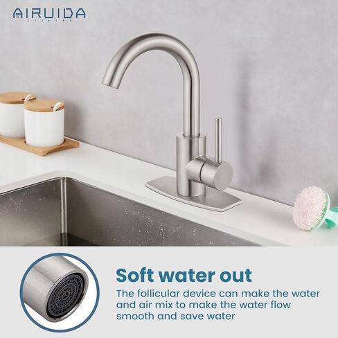 Airuida بار بالوعة صنبور ثقب واحد مقبض واحد بالوعة الحمام صنبور المطبخ الإعدادية الصغيرة الرطب مزرعة RV مرحاض الغرور صنبور خلاط 360 درجة صنبور دوار مع استنزاف المنبثقة ماتي الأسود in Kuwait