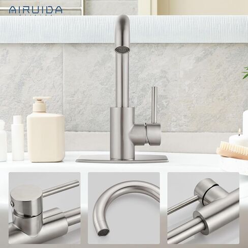 Airuida بار بالوعة صنبور ثقب واحد مقبض واحد بالوعة الحمام صنبور المطبخ الإعدادية الصغيرة الرطب مزرعة RV مرحاض الغرور صنبور خلاط 360 درجة صنبور دوار مع استنزاف المنبثقة ماتي الأسود in Kuwait