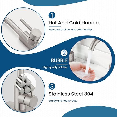 Airuida بار بالوعة صنبور ثقب واحد مقبض واحد بالوعة الحمام صنبور المطبخ الإعدادية الصغيرة الرطب مزرعة RV مرحاض الغرور صنبور خلاط 360 درجة صنبور دوار مع استنزاف المنبثقة ماتي الأسود in Kuwait