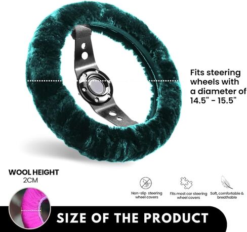 Andalus Brands Australian Sheepskin Steering Wheel Cover, Anti-Slip Universal 15 Inch Fuzzy Steering Wheel Cover Offers a Plush Velvet-Like Touch, Eco-Friendly Fluffy Steering Wheel Cover (Black) in Kuwait