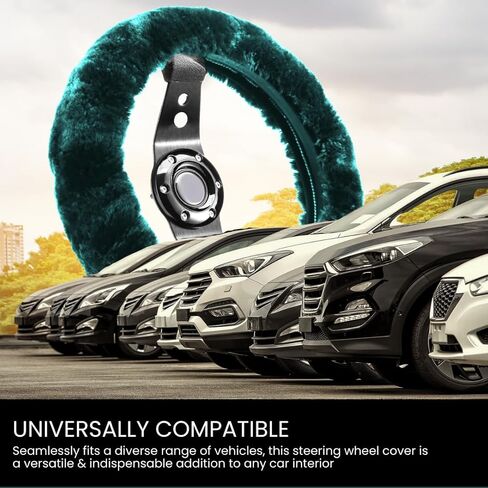 Andalus Brands Australian Sheepskin Steering Wheel Cover, Anti-Slip Universal 15 Inch Fuzzy Steering Wheel Cover Offers a Plush Velvet-Like Touch, Eco-Friendly Fluffy Steering Wheel Cover (Black) in Kuwait