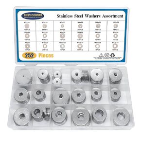 252 Pieces 18 Sizes Large Fender Washers Assortment Kit, 304 Stainless Steel Washers, Fender Washers, Metal Washers Assortment Kit (M2 M3 M4 M5 M6 M8 M10 M12)