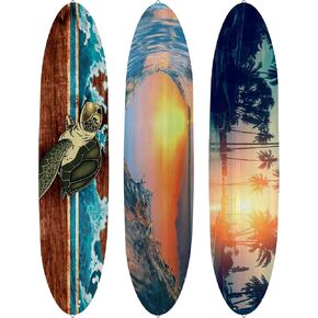 Gerrii 3 Pieces Large Surfboard Wall Decor 23.6" x 5.4" Wood Surf Boards for Decorating Beach Hangings Signs Tropical Wall Decor Hawaiian Summer Sign Tiki Bar Decor for Bedroom Room(Stripe)