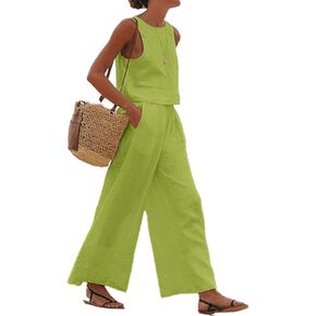 Flamingals Women's Solid Dual Pocket Tank Top & Pants Set Casual Set
