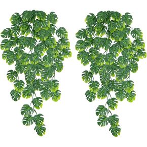 Dolicer 4Pcs Artificial Monstera Leaf Vines, 5.6Ft Fake Hanging Greenery Plants Tropical Palm Leaves Ivy Vine Monstera Garland for Home Garden Porch Patio Hawaiian Party Indoor Outdoor Décor