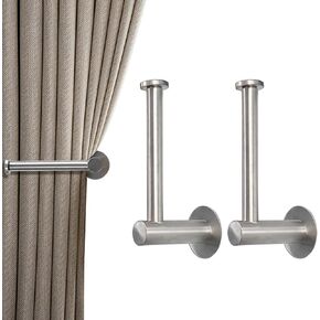 Self Adhesive Curtain Holdbacks, 2pcs Metal Curtain Tiebacks Curtain Holdback No Drill Curtain Pull Backs L Shaped Curtain Hooks Curtain Holders for Drapes (Black)