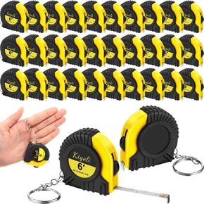 Kigeli 50 Pcs 6ft/2 Meter Mini Measuring Tape Keychains Small Tape Measure Keychain Bulk Set Functional Mini Retractable Measuring Tape Keychains with Slide Lock for Engineer Crafter (Yellow)