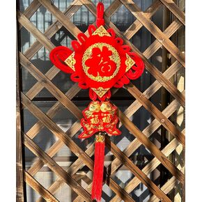 1PCS 36Inch Red Gilt Chinese Knot Good Luck Tassel Flannel Chinese New Year Decorations for Party Wedding Supplies Spring Festival Decorations Mid-Autumn Moon Festival Wedding Party Ornaments