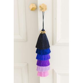 Multi-Colored Layered Large Cotton Tassel with Hanging Loop for Furniture Décor, Home or Handbag Accessory (Blue)