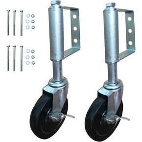 Spring Loaded Gate Caster 4", with Brake, Heavy Duty Gate Caster Wheels with Universal Mount Pate, 275 lbs Load Capacity, 4 Inches (4 Inches(ONE PCS)) in Kuwait