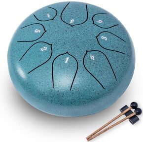 Steel Tongue Drum 13 Inch 15 Notes,Hand Drums with C-Key Travel Bag Drumsticks Holder Finger Paddles and Music Book,Handpan Percussion for Musical Education Meditation Yoga Zen Gifts(Malachite)