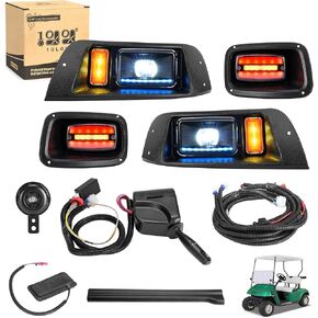 10L0L Deluxe Golf Cart Headlight Taillight Light Kit for EZGO TXT 12V-48V 1996-2013, with RGB Daytime Running Light Low High Beam Turn Signal Brake Pad Hazard Light