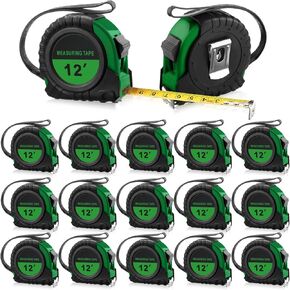 20 Pieces Tape Measures Bulk 12 FT Green Retractable Measuring Tapes Small Easy Read Measurement Tapes with Pause Buttons for Adults Engineer Contractors Decorator, Standard Inches and Metric