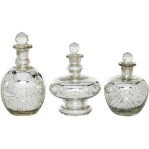 Deco 79 Glam Glass Decorative Jars, 10", 10", 11"H, Silver, Clear