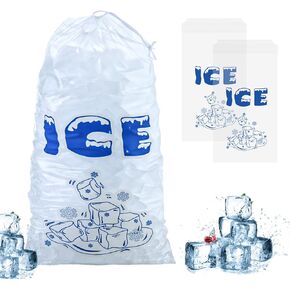 150 Pack Ice Bags 5lb with Drawstring Ice Bags for Ice Machine Thick Plastic Bags for Ice Reusable Ice Storage Bags Portable Heavy-Duty Ice Cub Bags for Freezer, 5LB